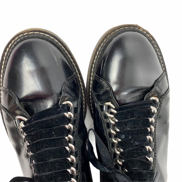 ASOS Combat Moto Lace Up Ankle Boot Bootie Patent Faux Leather Black Size 6 - Picture 6 of 9